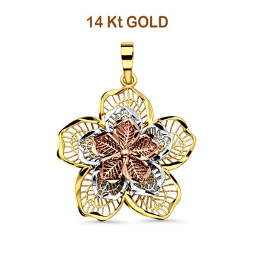 14K Tri Color Gold Filigree Flower Pendant 26mmX23mm 2.1 grams